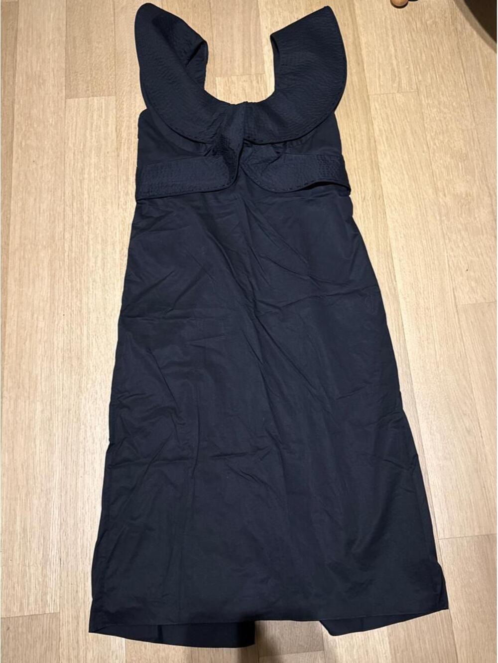 Johanna Ortiz Black midi dress with ruffled neckline